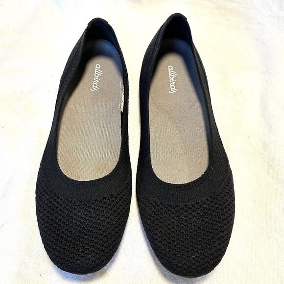 Allbirds Tree Breezers 9 Jet Black Knit Slip On Ballet Flats Shoes Womens EUC - Picture 1 of 9